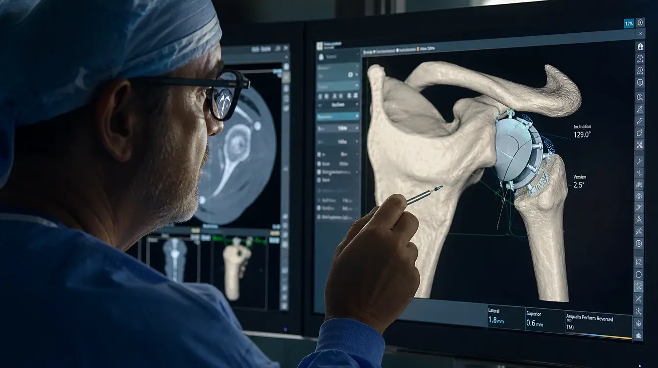 Planification 3D préopératoire d’une prothèse d’épaule sur reconstruction scanner, avec mesure de l’inclinaison et de la version de l’implant glénoïdien